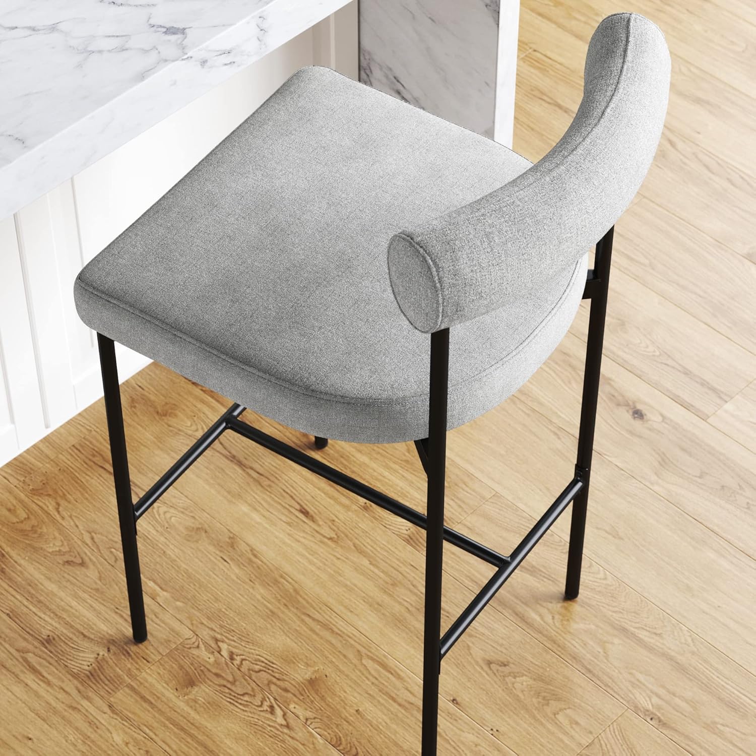 Nathan James Dahlia Counter Height Chair, Modern Barstool with Back, Mid-Century Metal Legs and Padded Cushion for Kitchen, Island and Bars, Light Grey/Black Nathan James Dahlia Counter Height Chair, Modern Barstool with Back, Mid-Century Metal Legs and Padded Cushion for Kitchen, Island and Bars, Light Grey/Black