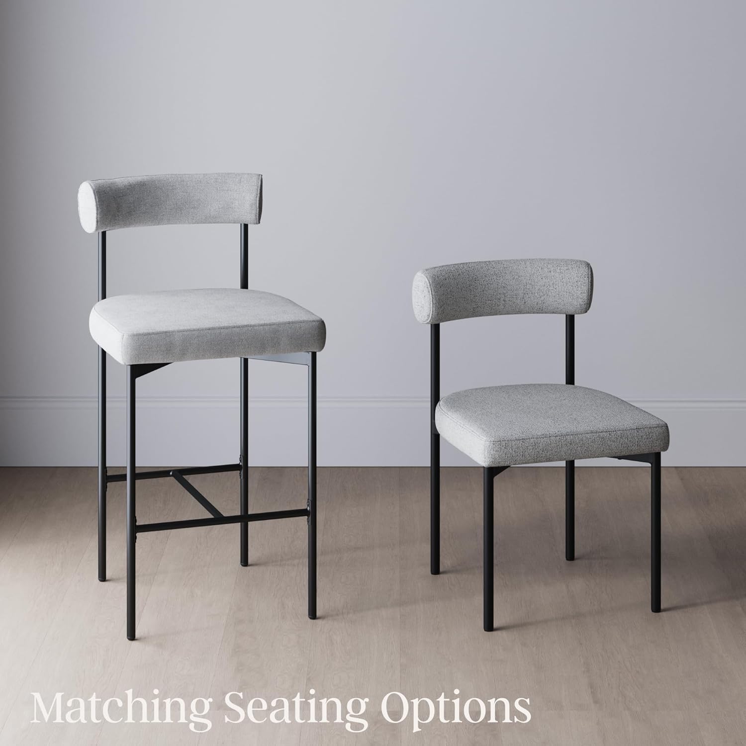 Nathan James Dahlia Counter Height Chair, Modern Barstool with Back, Mid-Century Metal Legs and Padded Cushion for Kitchen, Island and Bars, Light Grey/Black Nathan James Dahlia Counter Height Chair, Modern Barstool with Back, Mid-Century Metal Legs and Padded Cushion for Kitchen, Island and Bars, Light Grey/Black