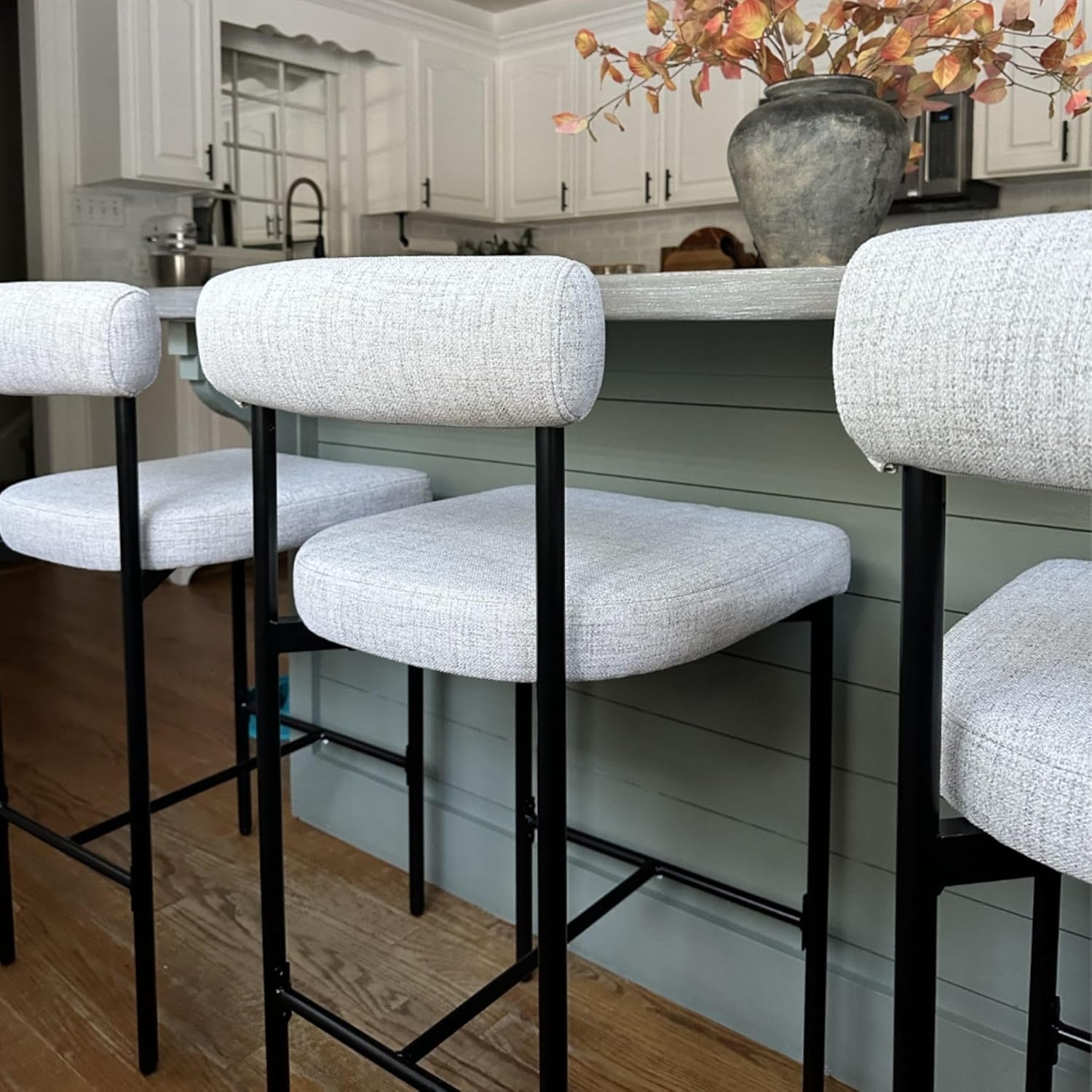 Nathan James Dahlia Counter Height Chair, Modern Barstool with Back, Mid-Century Metal Legs and Padded Cushion for Kitchen, Island and Bars, Light Grey/Black Nathan James Dahlia Counter Height Chair, Modern Barstool with Back, Mid-Century Metal Legs and Padded Cushion for Kitchen, Island and Bars, Light Grey/Black
