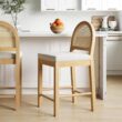 Nathan James Bailey Upholstered Rattan Bar Stool in Oak Finish Frame, Counter Height Stool with Natural Rattan Woven Back For Kitchen Island, Brown