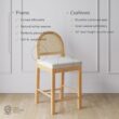 Nathan James Bailey Upholstered Rattan Bar Stool in Oak Finish Frame, Counter Height Stool with Natural Rattan Woven Back For Kitchen Island, Brown