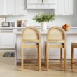 Nathan James Bailey Upholstered Rattan Bar Stool in Oak Finish Frame, Counter Height Stool with Natural Rattan Woven Back For Kitchen Island, Brown