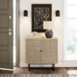 Nathan James Kova Accent Sideboard Storage Cabinet in Light Wood and Rattan with Metal Frame, Adjustable Shelves and Cane Doors, for Hallway, or Living Room, Light Oak/Cane/Black Nathan James Kova Accent Sideboard Storage Cabinet in Light Wood and Rattan with Metal Frame, Adjustable Shelves and Cane Doors, for Hallway, or Living Room, Light Oak/Cane/Black