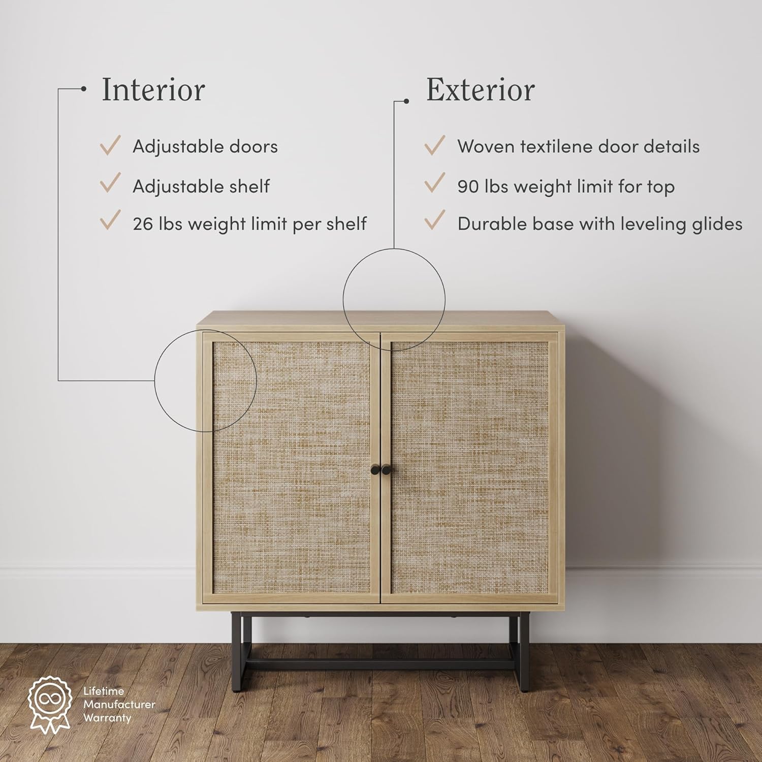Nathan James Kova Accent Sideboard Storage Cabinet in Light Wood and Rattan with Metal Frame, Adjustable Shelves and Cane Doors, for Hallway, or Living Room, Light Oak/Cane/Black Nathan James Kova Accent Sideboard Storage Cabinet in Light Wood and Rattan with Metal Frame, Adjustable Shelves and Cane Doors, for Hallway, or Living Room, Light Oak/Cane/Black