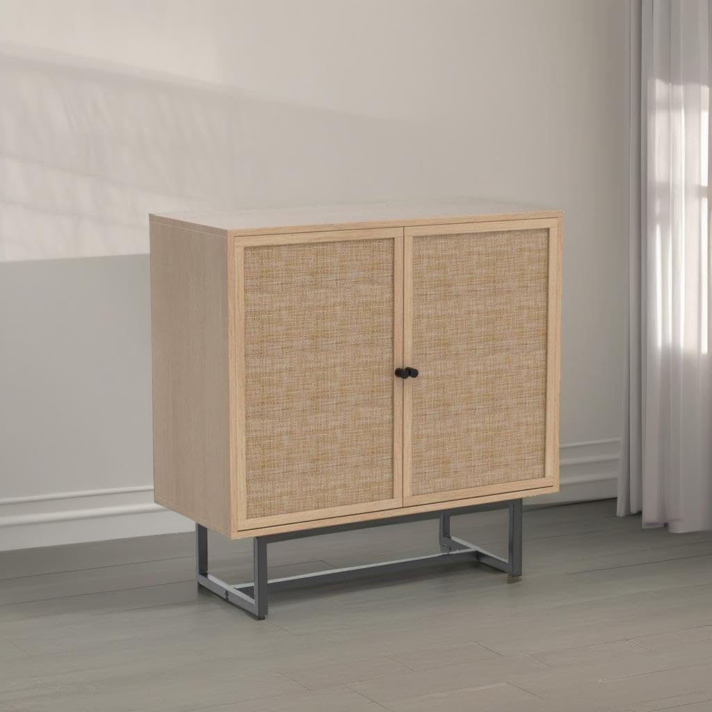 Nathan James Kova Accent Sideboard Storage Cabinet in Light Wood and Rattan with Metal Frame, Adjustable Shelves and Cane Doors, for Hallway, or Living Room, Light Oak/Cane/Black Nathan James Kova Accent Sideboard Storage Cabinet in Light Wood and Rattan with Metal Frame, Adjustable Shelves and Cane Doors, for Hallway, or Living Room, Light Oak/Cane/Black