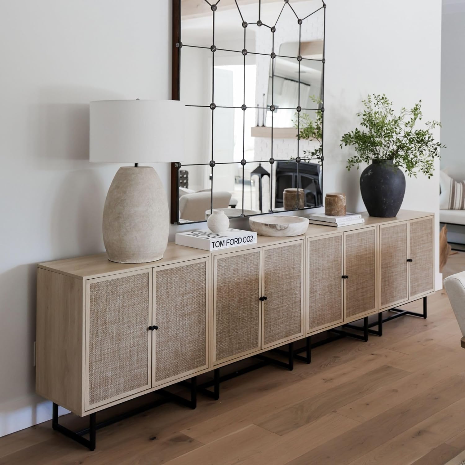 Nathan James Kova Accent Sideboard Storage Cabinet in Light Wood and Rattan with Metal Frame, Adjustable Shelves and Cane Doors, for Hallway, or Living Room, Light Oak/Cane/Black Nathan James Kova Accent Sideboard Storage Cabinet in Light Wood and Rattan with Metal Frame, Adjustable Shelves and Cane Doors, for Hallway, or Living Room, Light Oak/Cane/Black