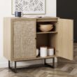 Nathan James Kova Accent Sideboard Storage Cabinet in Light Wood and Rattan with Metal Frame, Adjustable Shelves and Cane Doors, for Hallway, or Living Room, Light Oak/Cane/Black Nathan James Kova Accent Sideboard Storage Cabinet in Light Wood and Rattan with Metal Frame, Adjustable Shelves and Cane Doors, for Hallway, or Living Room, Light Oak/Cane/Black