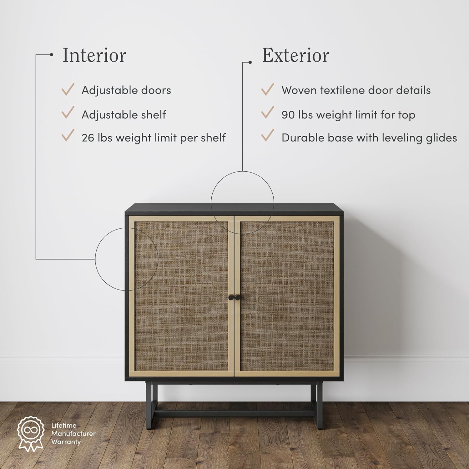 Nathan James Kova Rattan Wood Accent Sideboard Storage Cabinet with Matte Metal Frame, Adjustable Interior Shelves and Cane Doors, for Hallway, Entryway or Living Room, Black Oak/Cane Nathan James Kova Rattan Wood Accent Sideboard Storage Cabinet with Matte Metal Frame, Adjustable Interior Shelves and Cane Doors, for Hallway, Entryway or Living Room, Black Oak/Cane
