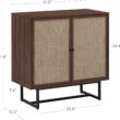 Nathan James Kova Bohemian Rattan Accent Sideboard Storage Cabinet, with Doors and Matte Black Legs, Dark Brown/Black