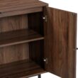 Nathan James Kova Bohemian Rattan Accent Sideboard Storage Cabinet, with Doors and Matte Black Legs, Dark Brown/Black
