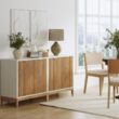 Nathan James Jasper Modern Sideboard, Kitchen Storage Cabinet with Fluted Doors, Accent Storage for Kitchen or Living Room, White/Warm Pine
