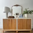 Nathan James Jasper Modern Sideboard, Kitchen Storage Cabinet with Fluted Doors, Accent Storage for Kitchen or Living Room, White/Warm Pine