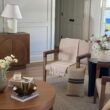Nathan James Hudson Accent Living Room Chair, Comfy Reading Bedroom Chair, Mid-Century Wood Armchair, Upholstered Fabric and Leather Armrest
