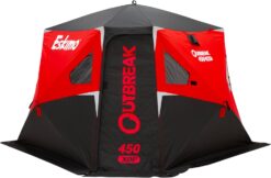 Eskimo Outbreak 450XDP, Pop-Up Portable Ice Fishing Shelter, No-Trip Door, 4-5 Person, Red/Black, 50450