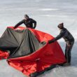 Eskimo QuickFish 6HD, Pop-Up Portable Shelter, No-Trip Door, Red/Black, Fully Insulated, Deluxe Ice Anchors, Six Person, Ice Fishing Shelter, 46076