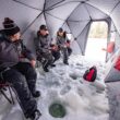Eskimo QuickFish 6HD, Pop-Up Portable Shelter, No-Trip Door, Red/Black, Fully Insulated, Deluxe Ice Anchors, Six Person, Ice Fishing Shelter, 46076