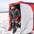 Eskimo QuickFish 3HD, Pop-Up Portable Shelter, No-Trip Door, Red/Black, Fully Insulated, Deluxe Ice Anchors, Three Person, Ice Fishing Shelter, 46075