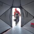 Eskimo QuickFish 3HD, Pop-Up Portable Shelter, No-Trip Door, Red/Black, Fully Insulated, Deluxe Ice Anchors, Three Person, Ice Fishing Shelter, 46075
