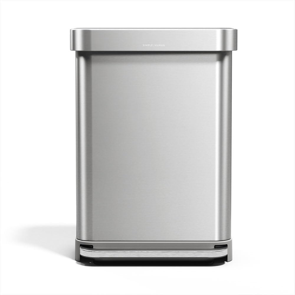 simplehuman 55 Liter / 14.5 Gallon Rectangular Hands-Free Kitchen Step Trash Can with Soft-Close Lid, Brushed Stainless Steel simplehuman 55 Liter / 14.5 Gallon Rectangular Hands-Free Kitchen Step Trash Can with Soft-Close Lid, Brushed Stainless Steel