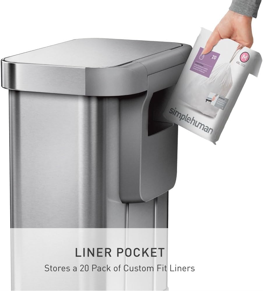 simplehuman 55 Liter / 14.5 Gallon Rectangular Hands-Free Kitchen Step Trash Can with Soft-Close Lid, Brushed Stainless Steel simplehuman 55 Liter / 14.5 Gallon Rectangular Hands-Free Kitchen Step Trash Can with Soft-Close Lid, Brushed Stainless Steel