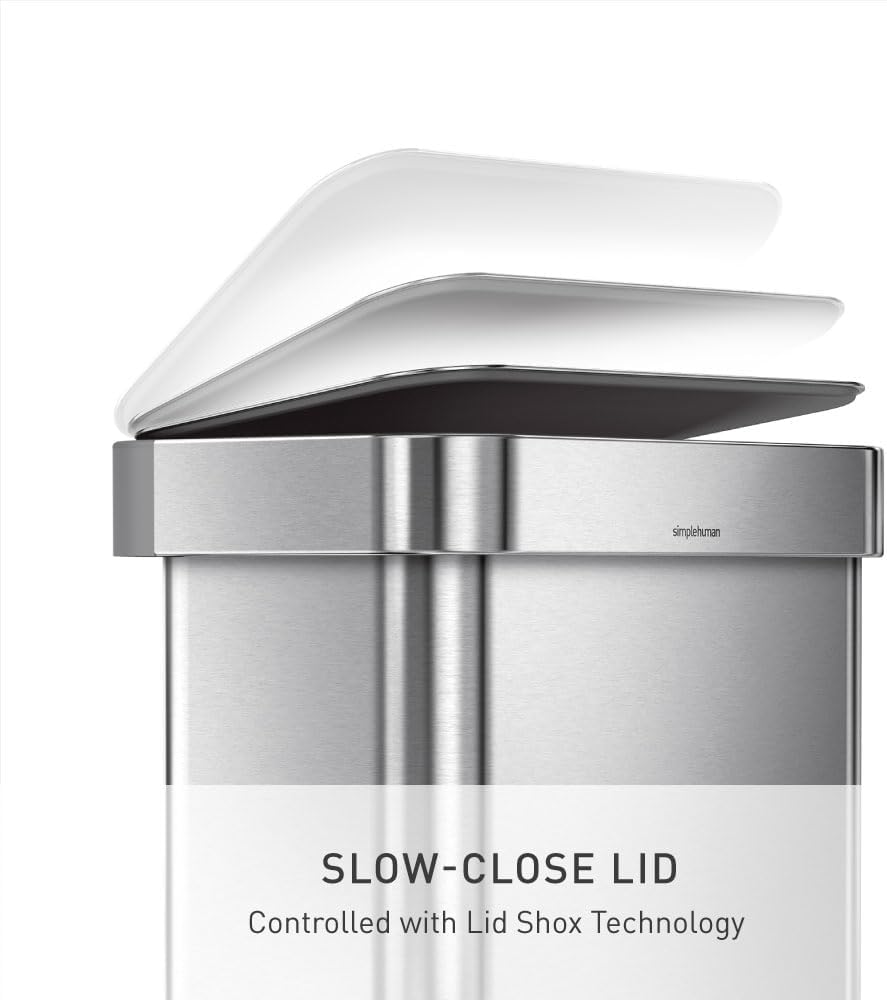 simplehuman 55 Liter / 14.5 Gallon Rectangular Hands-Free Kitchen Step Trash Can with Soft-Close Lid, Brushed Stainless Steel simplehuman 55 Liter / 14.5 Gallon Rectangular Hands-Free Kitchen Step Trash Can with Soft-Close Lid, Brushed Stainless Steel