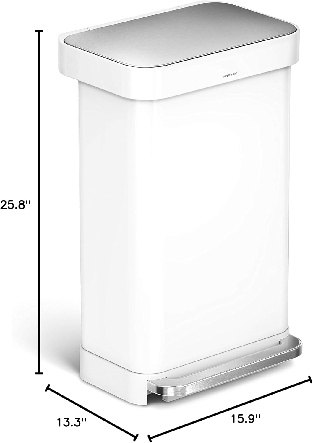 simplehuman Kitchen Trash Can with Lid, Touchless Waste Bin, Large 45 Liter, Rectangular, White Stainless Steel simplehuman Kitchen Trash Can with Lid, Touchless Waste Bin, Large 45 Liter, Rectangular, White Stainless Steel