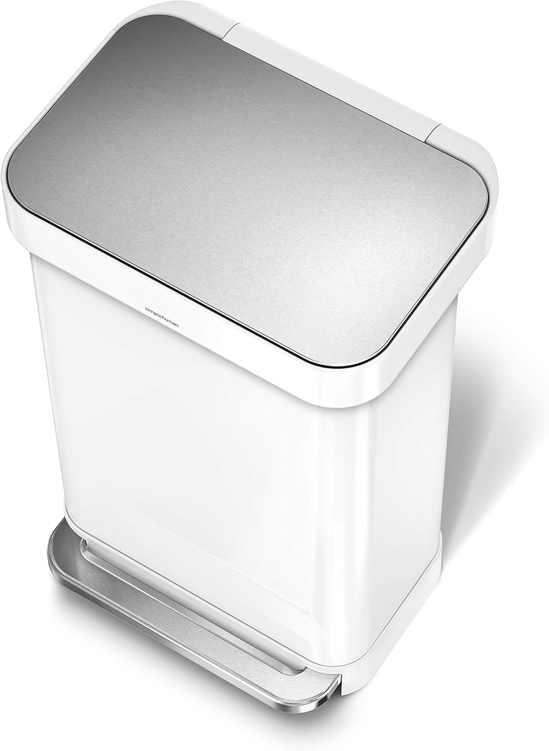 simplehuman Kitchen Trash Can with Lid, Touchless Waste Bin, Large 45 Liter, Rectangular, White Stainless Steel simplehuman Kitchen Trash Can with Lid, Touchless Waste Bin, Large 45 Liter, Rectangular, White Stainless Steel