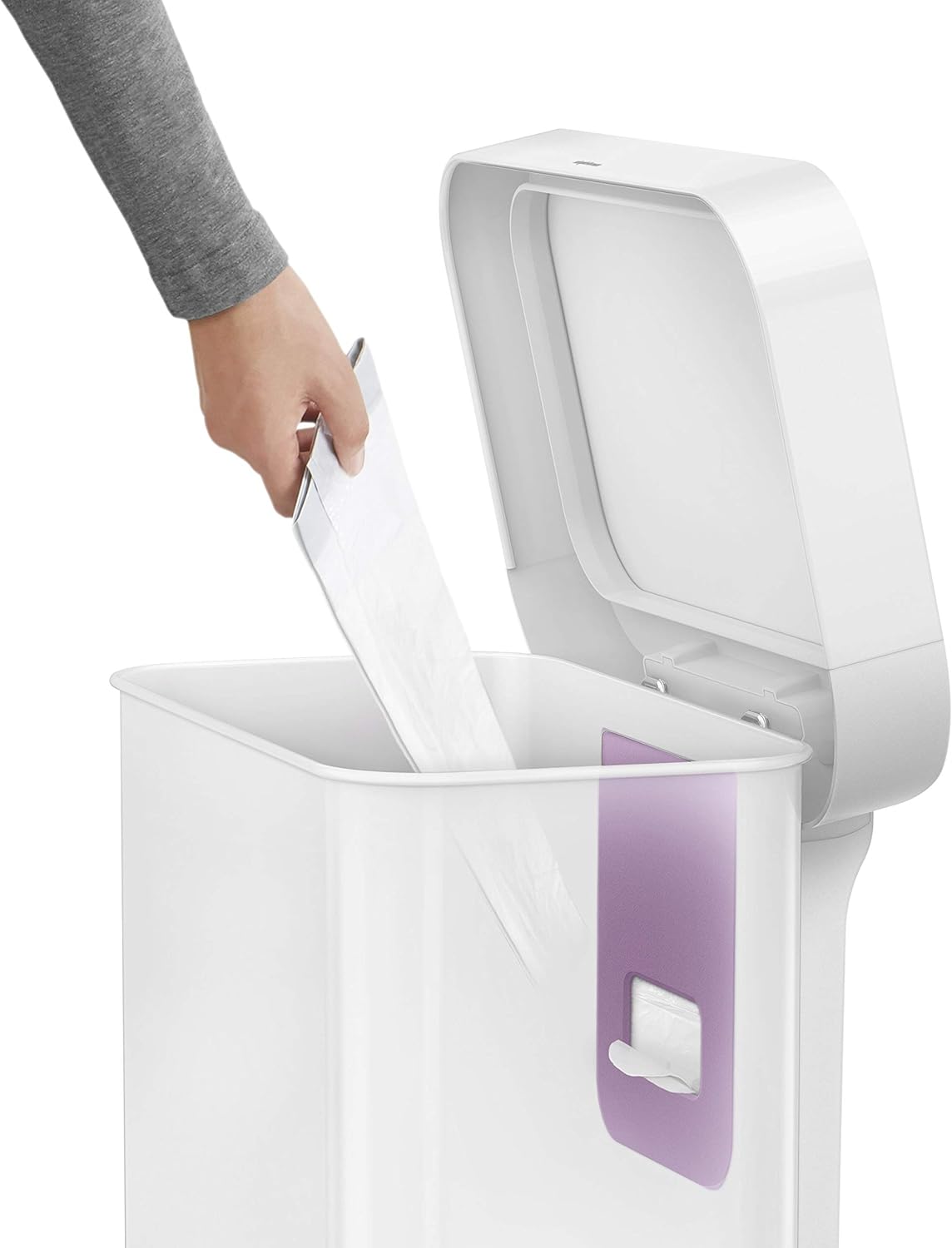 simplehuman Kitchen Trash Can with Lid, Touchless Waste Bin, Large 45 Liter, Rectangular, White Stainless Steel simplehuman Kitchen Trash Can with Lid, Touchless Waste Bin, Large 45 Liter, Rectangular, White Stainless Steel