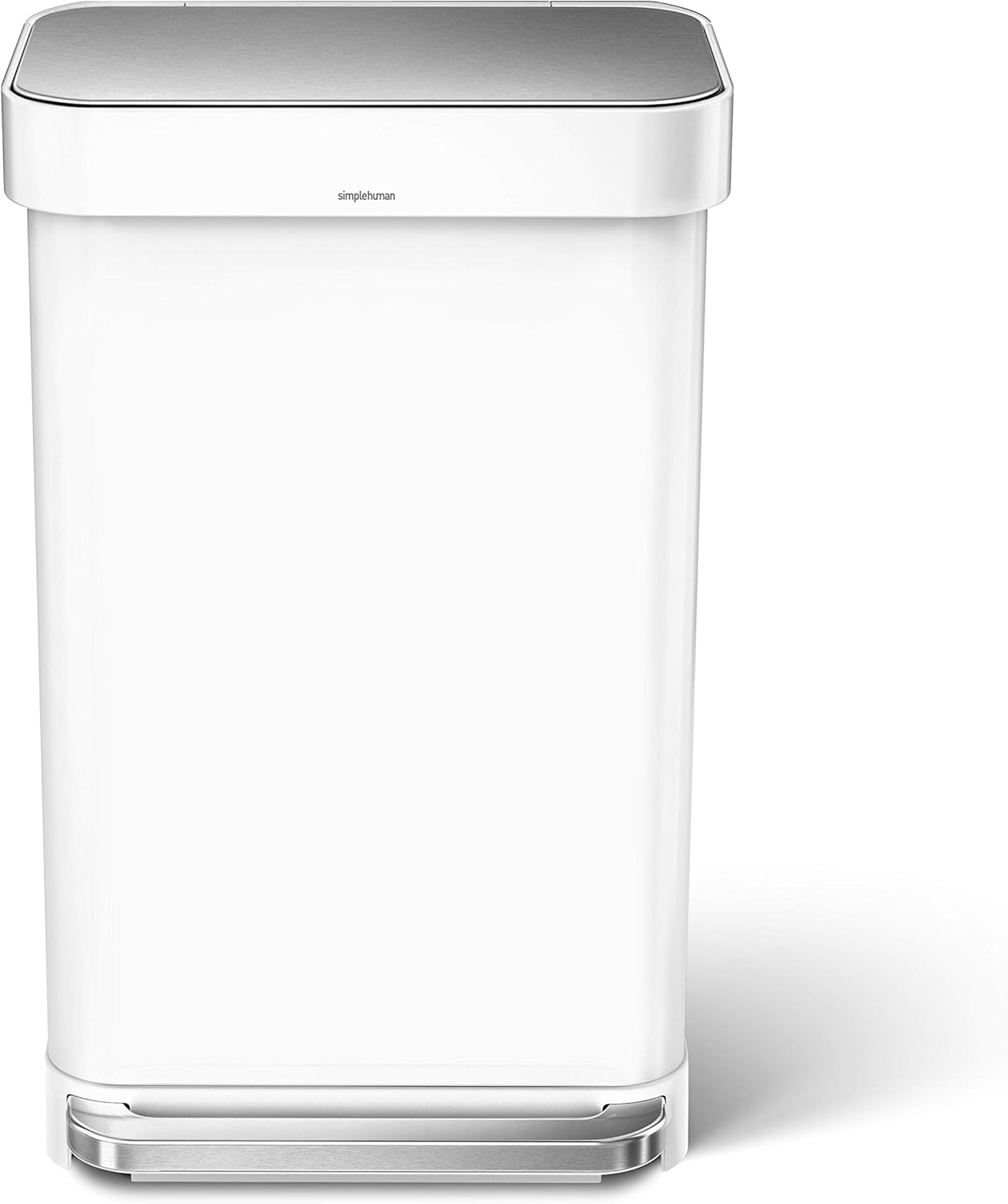 simplehuman Kitchen Trash Can with Lid, Touchless Waste Bin, Large 45 Liter, Rectangular, White Stainless Steel simplehuman Kitchen Trash Can with Lid, Touchless Waste Bin, Large 45 Liter, Rectangular, White Stainless Steel