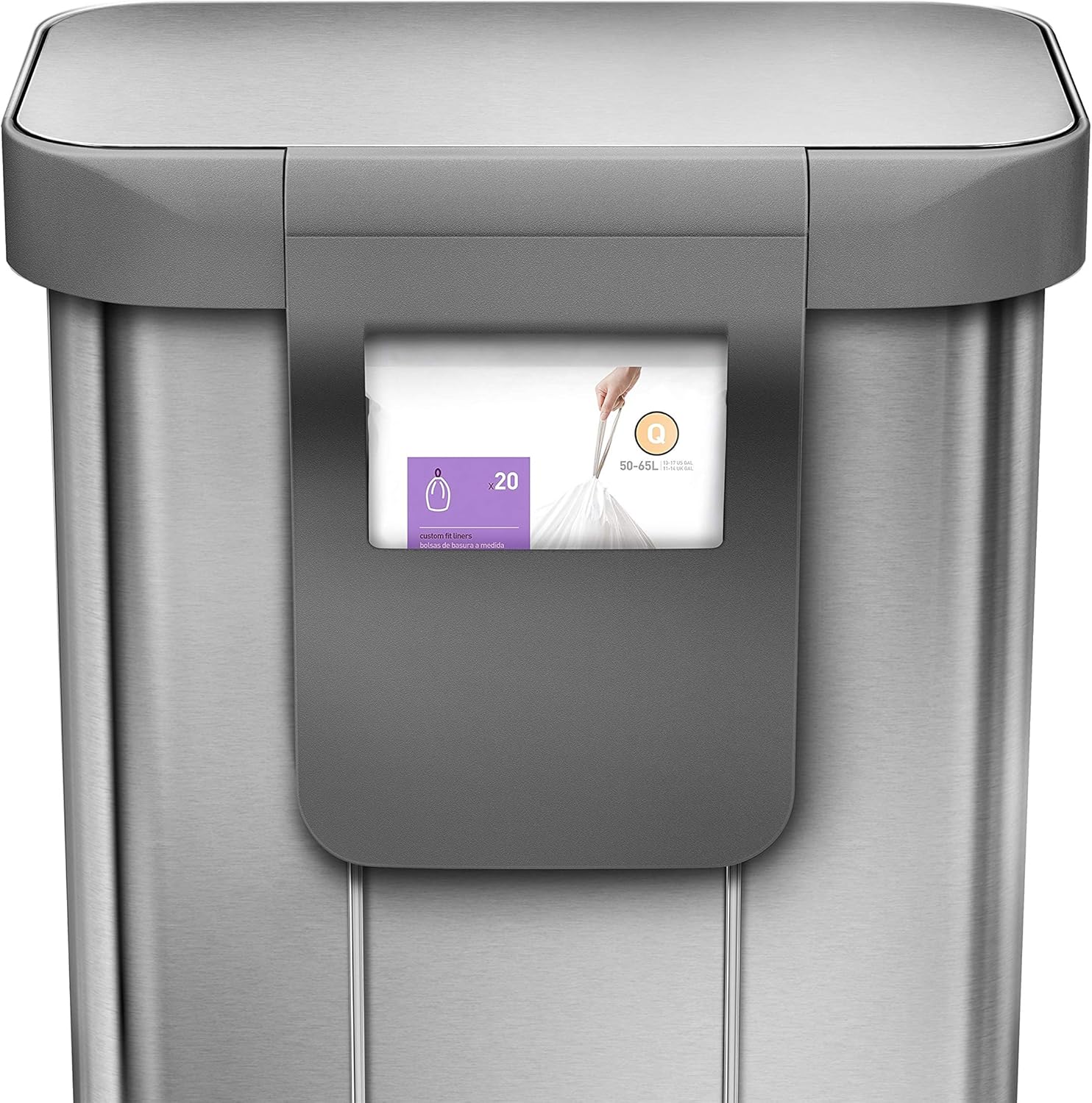 simplehuman Kitchen Trash Can with Lid, Touchless Waste Bin, Large 45 Liter, Rectangular, White Stainless Steel simplehuman Kitchen Trash Can with Lid, Touchless Waste Bin, Large 45 Liter, Rectangular, White Stainless Steel