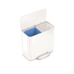 simplehuman 15L Mini Recycler Step Can, Dual Compartment Trash Can for Hotel, Offices and Small Spaces, White Steel