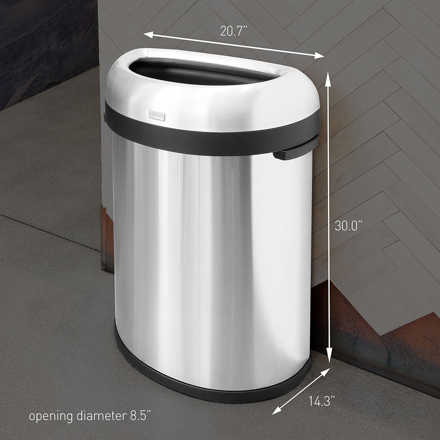 simplehuman 80 Liter / 21.1 Gallon Extra Large Semi-Round Open Top Trash Can Commercial Grade Heavy Gauge Brushed Stainless Steel, ADA-Compliant simplehuman 80 Liter / 21.1 Gallon Extra Large Semi-Round Open Top Trash Can Commercial Grade Heavy Gauge Brushed Stainless Steel, ADA-Compliant