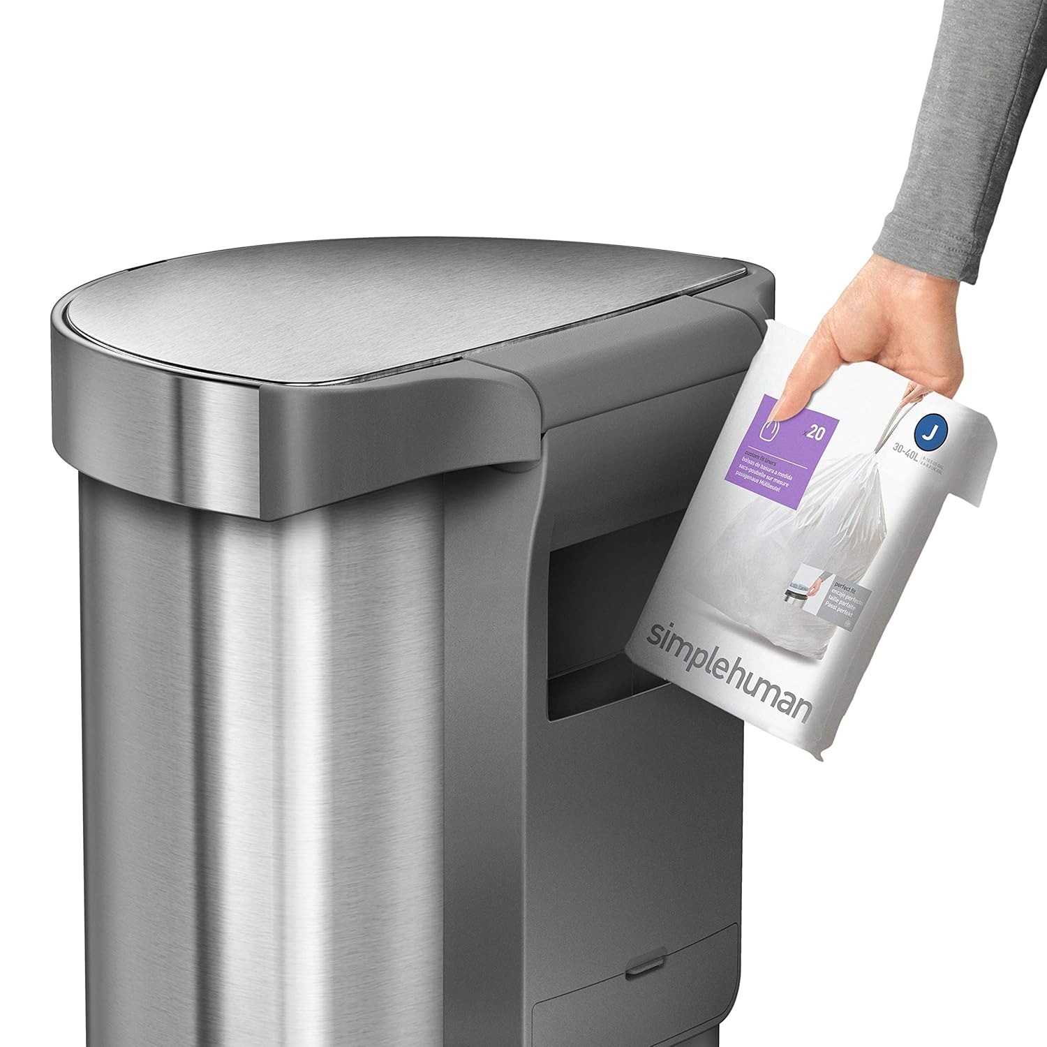 simplehuman 45 Liter / 12 Gallon Semi-Round Automatic Sensor Trash Can, Brushed Stainless Steel simplehuman 45 Liter / 12 Gallon Semi-Round Automatic Sensor Trash Can, Brushed Stainless Steel