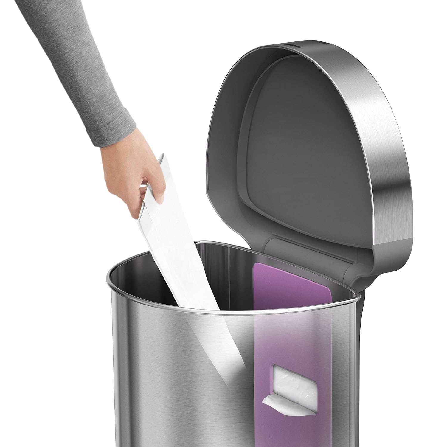 simplehuman 45 Liter / 12 Gallon Semi-Round Automatic Sensor Trash Can, Brushed Stainless Steel simplehuman 45 Liter / 12 Gallon Semi-Round Automatic Sensor Trash Can, Brushed Stainless Steel