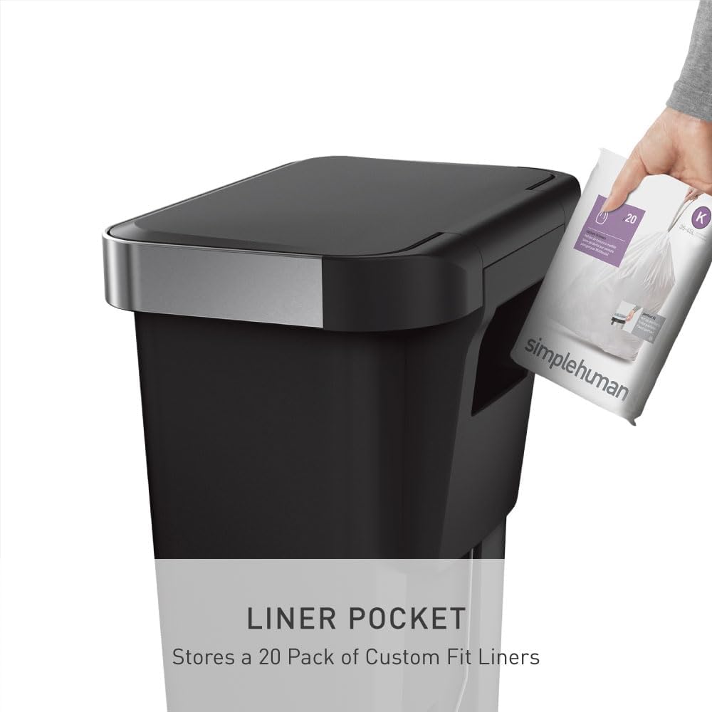 simplehuman 45 Liter / 12 Gallon Rectangular Kitchen Step Trash Can with Soft-Close Lid, Black Plastic simplehuman 45 Liter / 12 Gallon Rectangular Kitchen Step Trash Can with Soft-Close Lid, Black Plastic