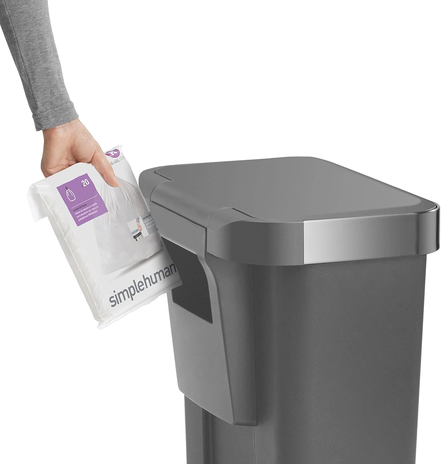 simplehuman 45 Liter / 12 Gallon Rectangular Kitchen Step Trash Can with Soft-Close Lid, Grey Plastic simplehuman 45 Liter / 12 Gallon Rectangular Kitchen Step Trash Can with Soft-Close Lid, Grey Plastic