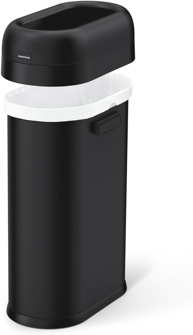 simplehuman 50 Liter / 13.2 Gallon Slim Open Top Trash Can Commercial Grade, Heavy Gauge Matte Black Stainless Steel simplehuman 50 Liter / 13.2 Gallon Slim Open Top Trash Can Commercial Grade, Heavy Gauge Matte Black Stainless Steel