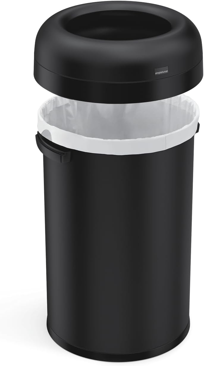 simplehuman 80 Liter / 21.1 Gallon Bullet Open Top Trash Can, Commercial Grade Heavy Gauge Matte Black Stainless Steel simplehuman 80 Liter / 21.1 Gallon Bullet Open Top Trash Can, Commercial Grade Heavy Gauge Matte Black Stainless Steel
