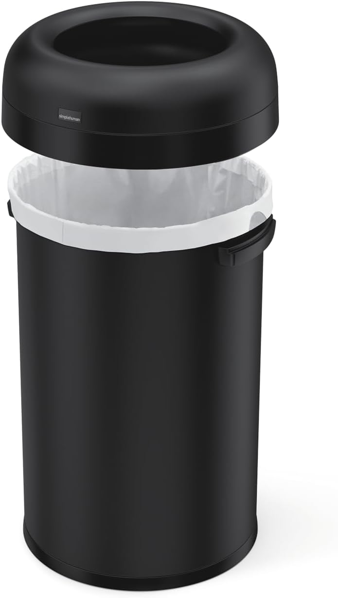 simplehuman 115 Liter / 30 Gallon Bullet Open Top Trash Can, Commercial Grade Heavy Gauge Matte Black Stainless Steel simplehuman 115 Liter / 30 Gallon Bullet Open Top Trash Can, Commercial Grade Heavy Gauge Matte Black Stainless Steel