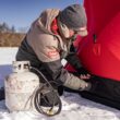 Eskimo Outbreak 850XDP, Pop-Up Portable Ice Fishing Shelter, No-Trip Door, 7-9 Person, Red/Black, 50850