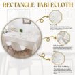 Majestic Giftware Polyester Tablecloths for Rectangle Tables | (70/108) - TC1327 Jacquard White Gold Wave Print Hem Stitch Dining Table Cover | Decorative Washable Tablecloth for Kitchen, Dining