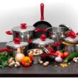 YBM HOME 18/10 Tri-Ply Stainless Steel Pots and Pans Cookware Set Includes Saucepans Stockpots and Frying Pans, Induction Compatible Dishwasher Safe 13 Pieces, Red
