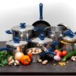 YBM HOME 18/10 Tri-Ply Stainless Steel Pots and Pans Cookware Set Includes Saucepans Stockpots and Frying Pans, Induction Compatible Dishwasher Safe 10 Pieces, Blue