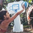Dunn-Rite PoolSport Swimming Pool Basketball Hoop w/Ball, Base, & 13.5 Inch Stainless Steel Rim for Adults & Kids, Choose Basketball or Volleyball Combo