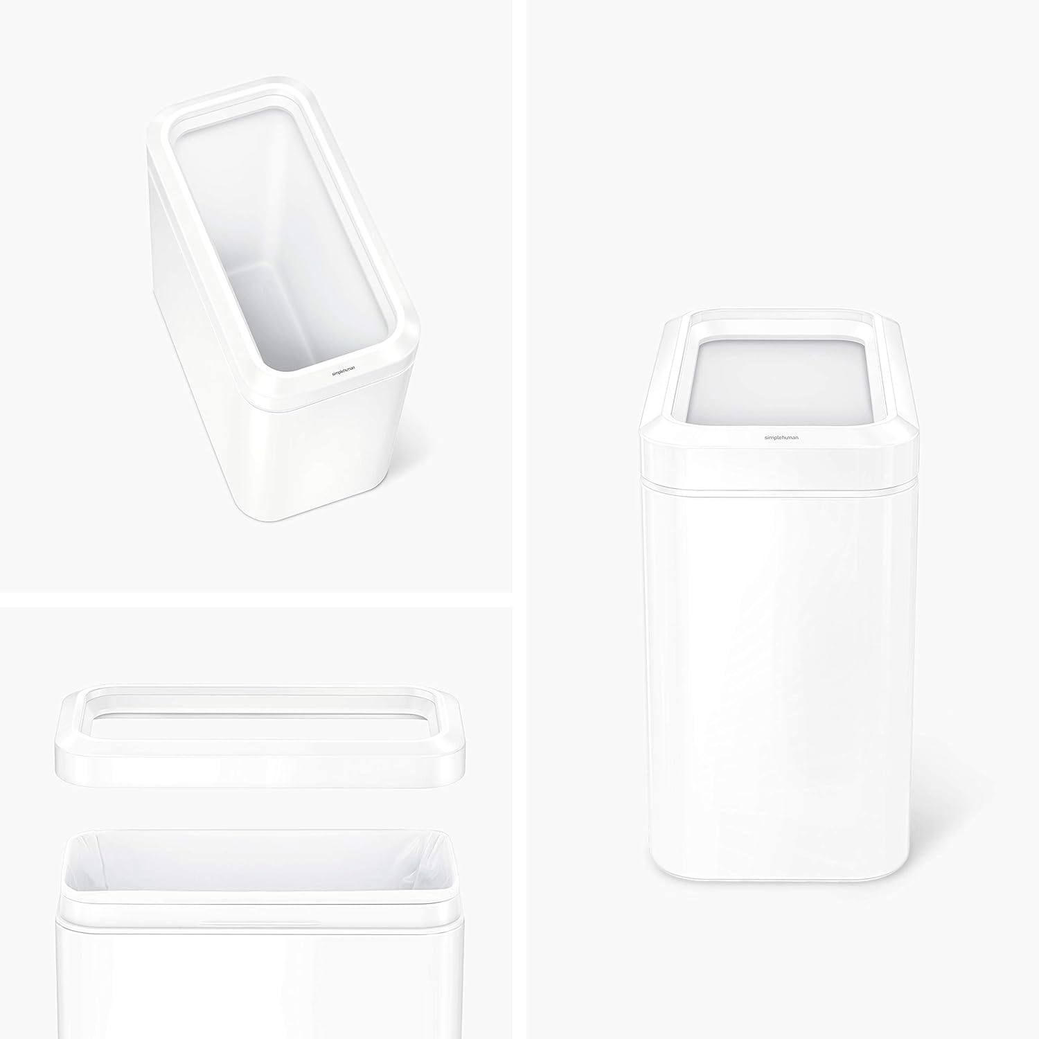 simplehuman 25 Liter / 6.6 Gallon Slim Open Top Small Trash Can, Commercial Grade Heavy Gauge Office Trash Can, White Stainless Steel simplehuman 25 Liter / 6.6 Gallon Slim Open Top Small Trash Can, Commercial Grade Heavy Gauge Office Trash Can, White Stainless Steel