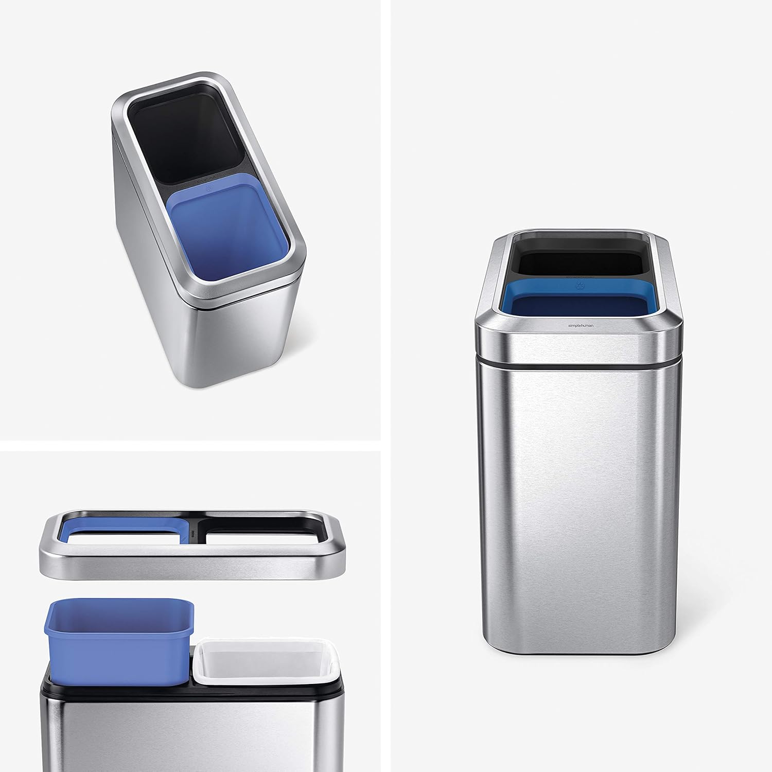 simplehuman 20 Liter / 5.3 Gallon Dual Compartment Recycling Can, Slim Open Top Office Trash Can, Commercial Grade Heavy Gauge Small Trash Can, Brushed Stainless Steel simplehuman 20 Liter / 5.3 Gallon Dual Compartment Recycling Can, Slim Open Top Office Trash Can, Commercial Grade Heavy Gauge Small Trash Can, Brushed Stainless Steel