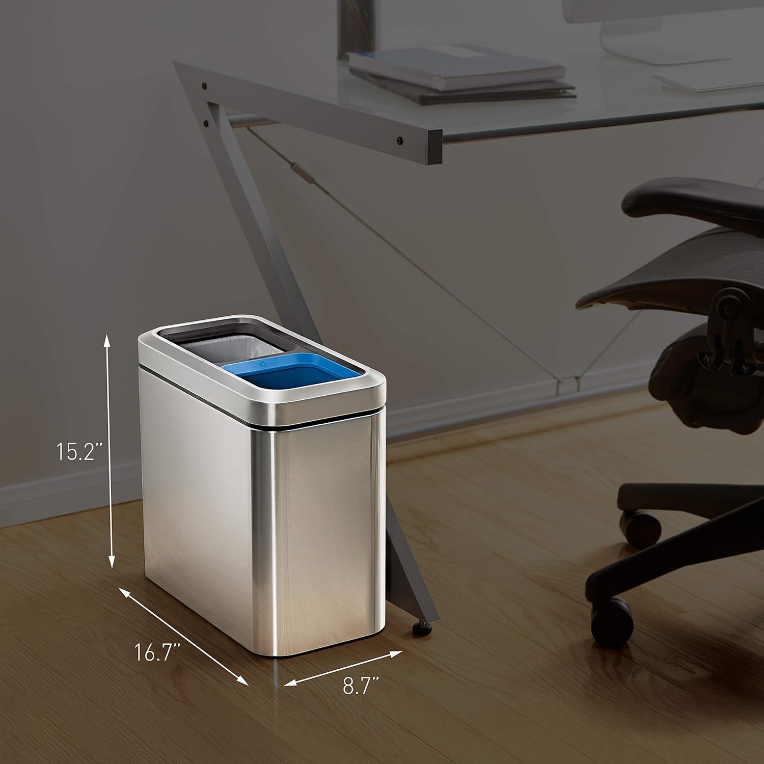 simplehuman 20 Liter / 5.3 Gallon Dual Compartment Recycling Can, Slim Open Top Office Trash Can, Commercial Grade Heavy Gauge Small Trash Can, Brushed Stainless Steel simplehuman 20 Liter / 5.3 Gallon Dual Compartment Recycling Can, Slim Open Top Office Trash Can, Commercial Grade Heavy Gauge Small Trash Can, Brushed Stainless Steel