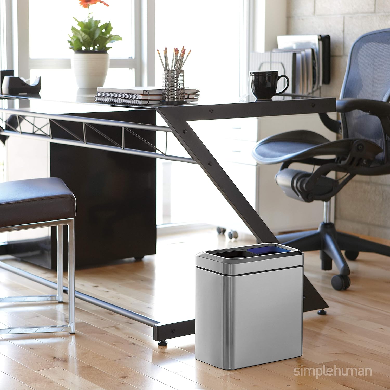 simplehuman 20 Liter / 5.3 Gallon Dual Compartment Recycling Can, Slim Open Top Office Trash Can, Commercial Grade Heavy Gauge Small Trash Can, Brushed Stainless Steel simplehuman 20 Liter / 5.3 Gallon Dual Compartment Recycling Can, Slim Open Top Office Trash Can, Commercial Grade Heavy Gauge Small Trash Can, Brushed Stainless Steel
