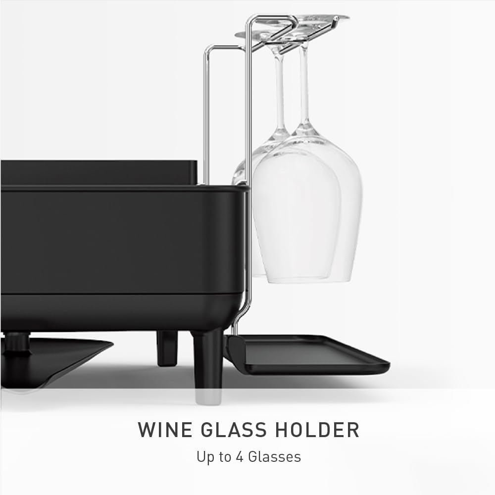 simplehuman Large Capacity Dish Drying Rack with Stainless Steel Frame, 360º Easy Drain Swivel Spout, Utensil & Wine Glass Holder, Anti-Residue Coating, Moisture Control Surface, Matte Black simplehuman Large Capacity Dish Drying Rack with Stainless Steel Frame, 360º Easy Drain Swivel Spout, Utensil & Wine Glass Holder, Anti-Residue Coating, Moisture Control Surface, Matte Black