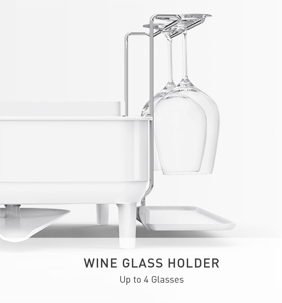 simplehuman Large Capacity Dish Drying Rack with Stainless Steel Frame, 360º Easy Drain Swivel Spout, Utensil & Wine Glass Holder, Anti-Residue Coating, Moisture Control Surface, White simplehuman Large Capacity Dish Drying Rack with Stainless Steel Frame, 360º Easy Drain Swivel Spout, Utensil & Wine Glass Holder, Anti-Residue Coating, Moisture Control Surface, White
